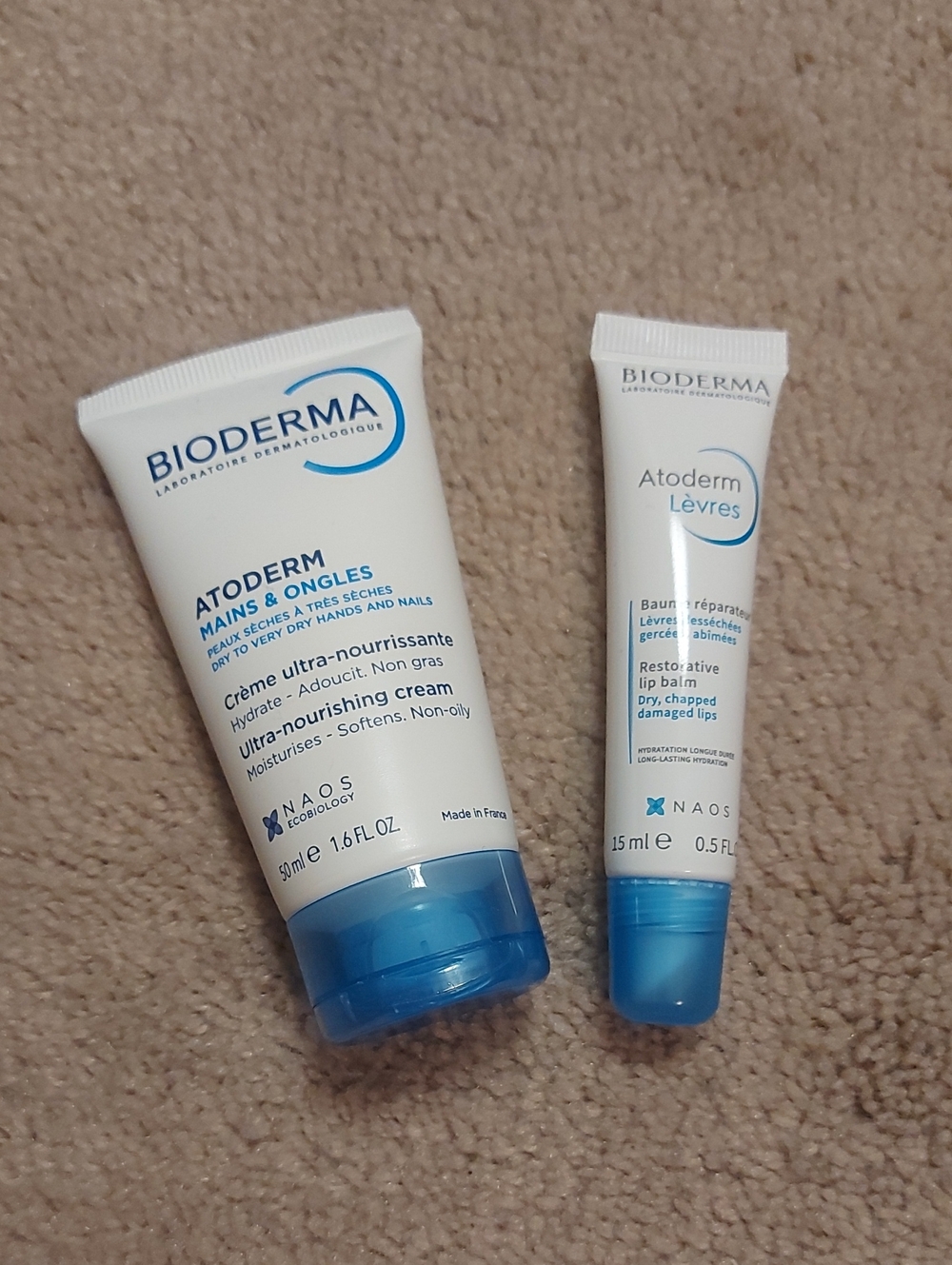 Bioderma hand cream and lip balm